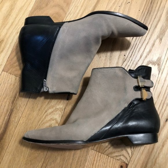 Derek Lam Grey Suede Black Leather Ankle Boots - Picture 3 of 8